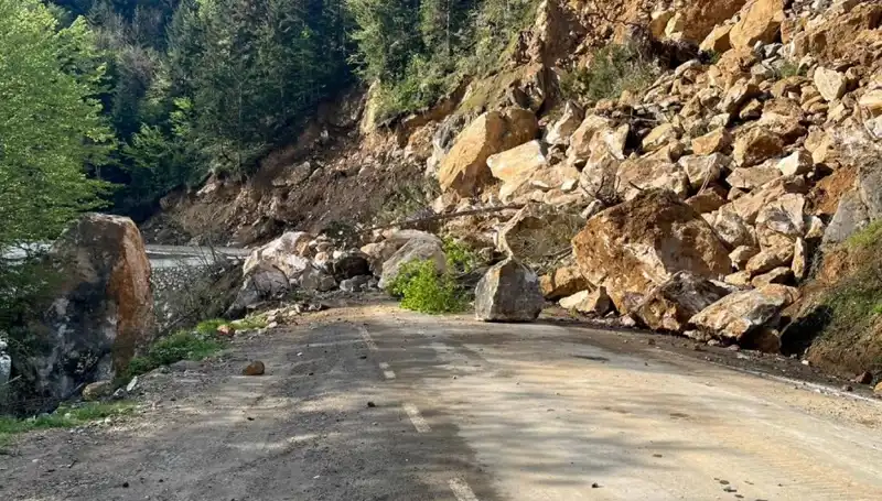 Giresun'da Şiddetli Yağışlar Heyelana Neden Oldu, Yol Ulaşımına Kapandı